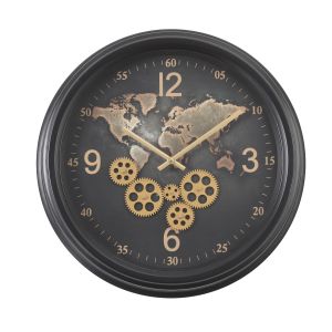 TQ-Y713 : D53cm Round The World Exposed Gear Movement Wall Clock - Black **SOLDOUT**