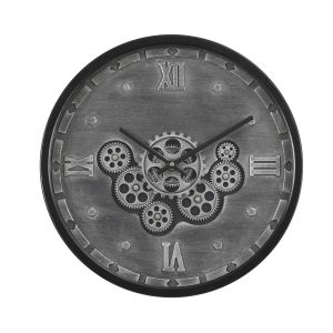 TQ-Y715 : D46cm Julian Modern round exposed movement gear wall clock - Grey w/black 