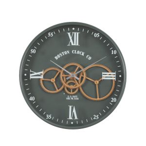 TQ-Y716 : D40cm Boston Navy Round Exposed Movement gear wall clock - Army Metal Green **SOLDOUT / DISCONTINUED** 