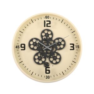 TQ-Y717 : D40cm Harold Modern round exposed movement gear wall clock - Beige