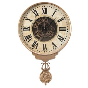 D40cm Cambridge Pendulum Exposed Gear Movement Wall Clock - Gold w/Natural **SOLDOUT - DISCONTINUED**