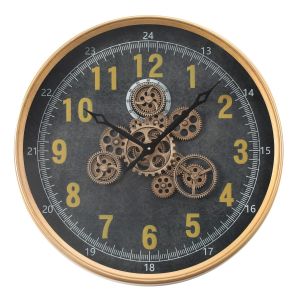 TQ-Y724 : D60cm Round Columbus Modern Industrial Exposed Gear Movement Wall Clock - Gold Metal w/Black **SOLDOUT - DISCONTINUED**