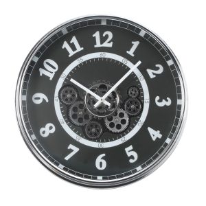 TQ-Y730 : D54cm Round Dylan Modern Industrial Exposed Gear Movement Wall Clock - Silver Metal / Black **SOLDOUT**