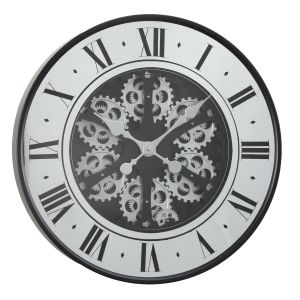 TQ-Y731 : D60cm Round French Mirrored Exposed Gear Movement Wall Clock - Black w/silver
