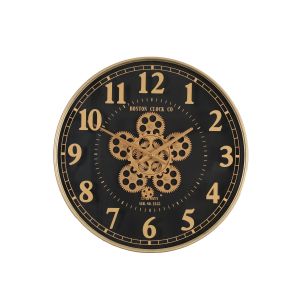TQ-Y735 : D50cm Round Boston US Navy exposed moving gear wall clock - Gold w/Black **AVAILABLE EARLY SEPTEMBER 2025**