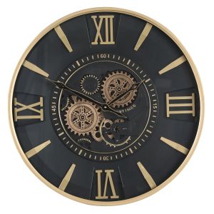 TQ-Y736 : Round 60cm El Dorado Industrial exposed gear movement clock wall clock - Gold w/Black