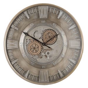 TQ-Y738 : D60cm Round Asgard Industrial Exposed Gear Movement Wall Clock - Silver w/Gold **SOLDOUT UNTIL FURTHER NOTICE**