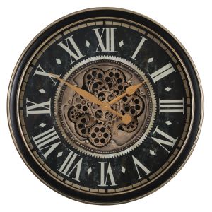 TQ-Y740 : D65cm Round Kingsley Industrial Exposed Gear Movement Wall Clock - Black w/Gold 