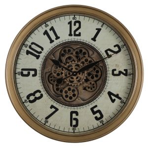 TQ-Y741 : D65cm Round Duke Industrial Exposed Gear Movement Wall Clock - Gold w/Natural 