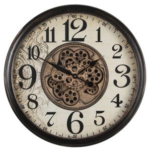 D65cm Round Giovanni Industrial Exposed Gear Movement Wall Clock - Black w/Natural **AVAILABLE EARLY SEPTEMBER 2025**