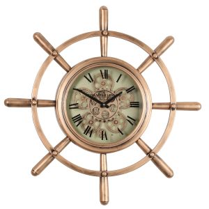 TQ-Y743 : D65cm Round Nautical Steering Wheel Exposed Gear Movement Wall Clock -  - Rose Gold Copper **SOLDOUT - DISCONTINUED**