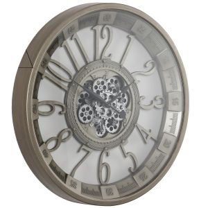 TQ-Y744-1 : D80cm Round Maurice Industrial Exposed Gear Movement Wall Clock - Silver  **SECOND - SCRATCH/DINT/MARKS**