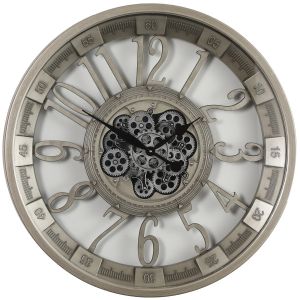 TQ-Y744 : D80cm Round Maurice Industrial Exposed Gear Movement Wall Clock - Silver **SOLDOUT UNTIL FURTHER NOTICE**