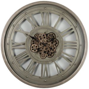 TQ-Y746 : D80cm Round Valentino Industrial Exposed Gear Movement Wall Clock - Silver 