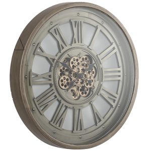 TQ-Y746-1 : D80cm Round Valentino Industrial Exposed Gear Movement Wall Clock - Silver **SECOND - SCRATCH/DINT/MARKS**