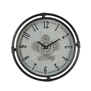 TQ-Y749 : D46cm Round Louis exposed gear movement Wall Clock  - Black w/White **SOLDOUT UNTIL FURTHER NOTICE**