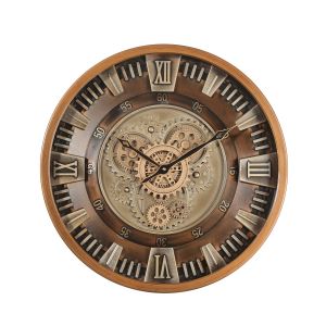 TQ-Y750 : D46cm Round Asgard Industrial exposed moving gear Wall Clock - Bronze 