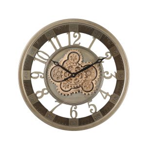 TQ-Y754 : D46cm Round Maurice Industrial Exposed Gear Movement Wall Clock - Silver 