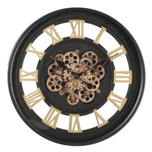 TQ-Y755 : D60cm Round Valentino exposed gear movement Wall Clock  - Black w/Gold 