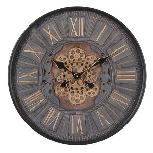 TQ-Y757 : D60cm Round Blake Industrial exposed gear movement Wall Clock - Black/Charcoal