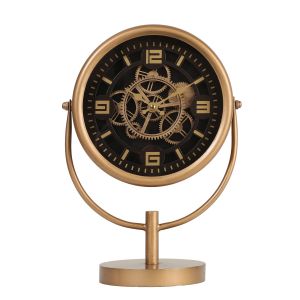 TQ-Y759 : Venus Industrial Exposed Gear Movement Clock w/ Footed Stem - Gold w/Black 