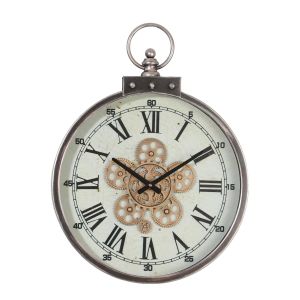TQ-Y762 : D46cm Baxter FOB exposed gear movement Wall Clock - Silver w/White 