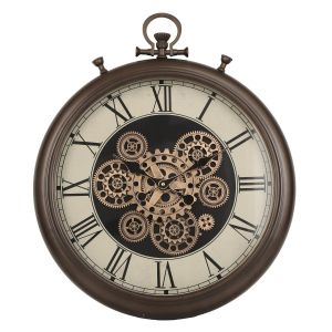 TQ-Y770 : FOB Chronograph exposed gear movement wall clock - Chocolate (Roman Numerals) **SOLDOUT - DISCONTINUED**
