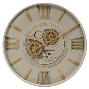 TQ-Y779 : Round D60cm Isabella Exposed Gear Movement Wall Clock - Taupe Grey w/Gold 