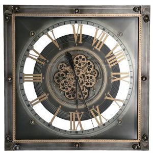 TQ-Y786 : 80cm Square Cliftonville Exposed Moving Gear Wall Clock - Grey w/ gold