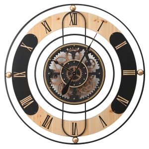 TQ-Y791 : D90cm Round Brentwood Country Exposed Gear Movement Wall Clock - Natural w/Metal Frame **SOLDOUT UNTIL FURTHER NOTICE**