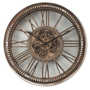 TQ-Y796 : D63cm Round Mason Industrial Exposed Gear Movement Wall Clock - Bronze
