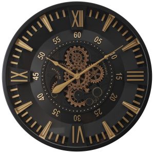 TQ-Y798 : D80cm Round El Dorado Exposed Gear Movement Wall Clock - Black  
