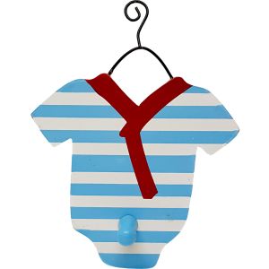 WB/1H/B1: Wooden baby range - coat hanger w/hook - baby w/stripe pattern