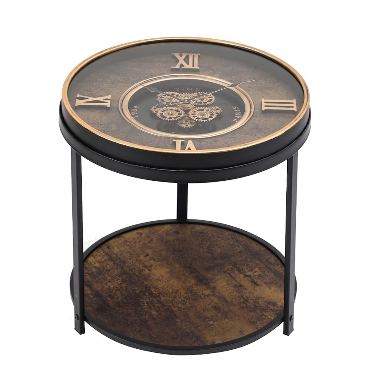 2 in 1 D60cm Round 1984 Paris moving cogs wall clock coffee table - Choc Wood