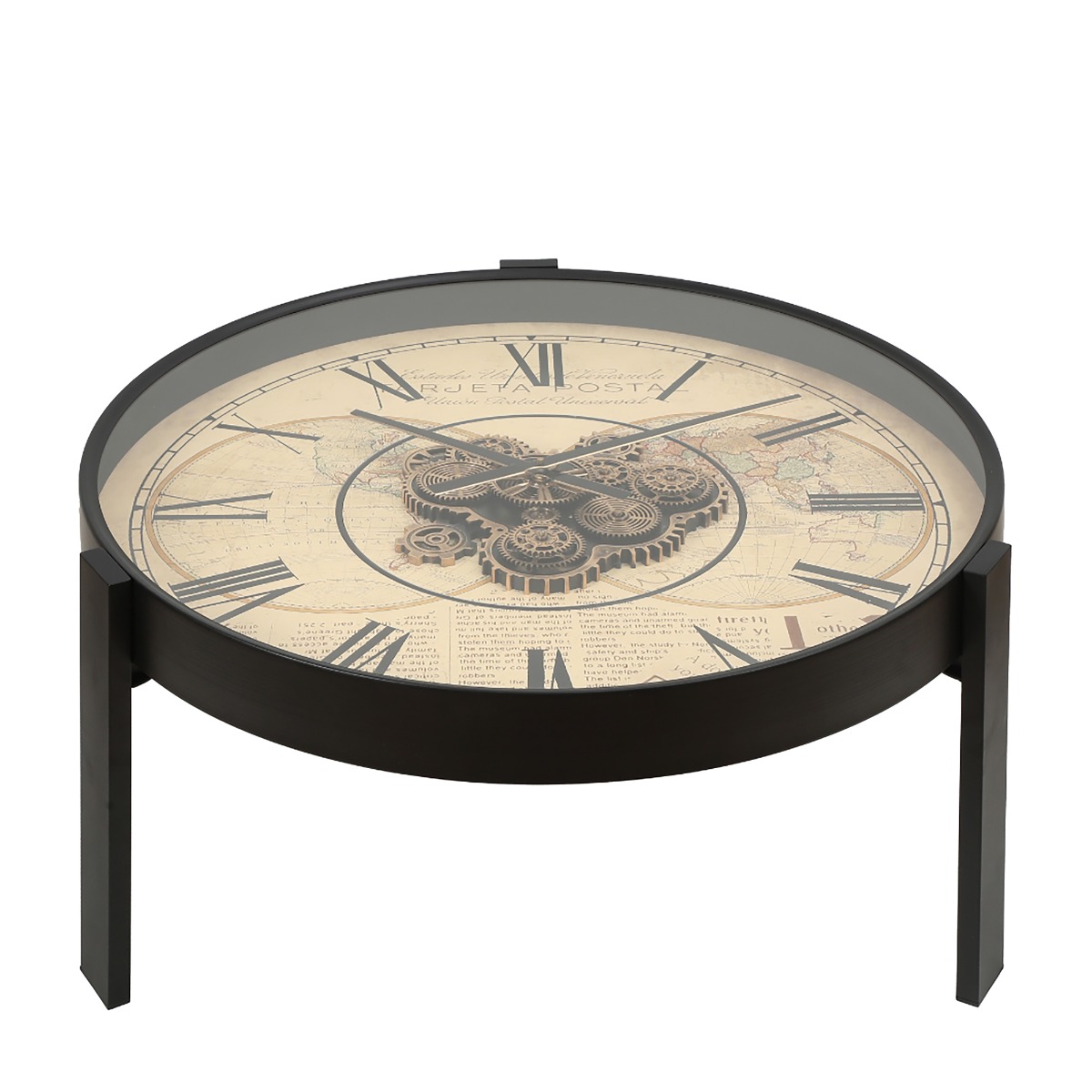 2 in 1 D80cm Round 1968 London wall clock side table  - Black w/Natural 