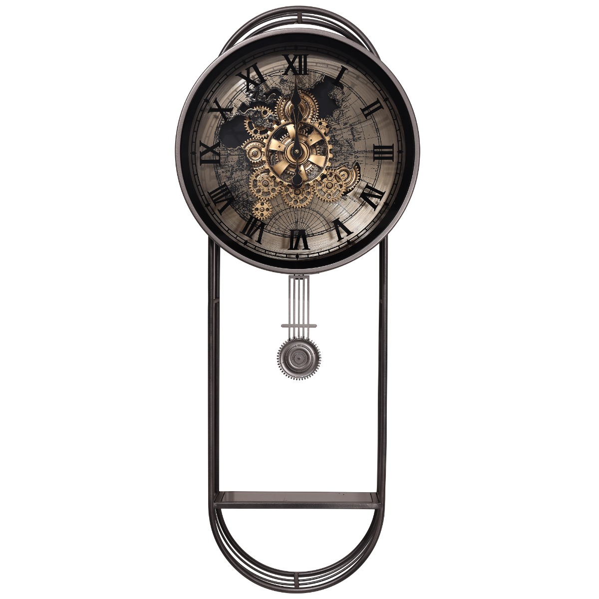 D40cm 1870 Greenwich Pendulum Moving Cogs Wall Clock - Black Wash