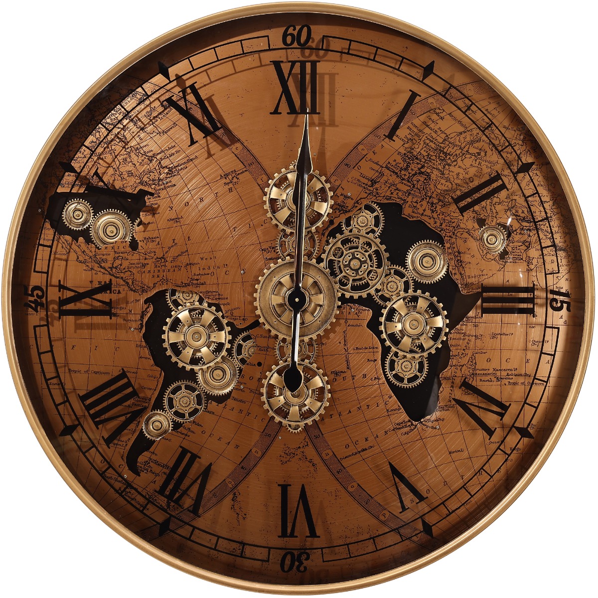 D100cm Round Vasco Map Industrial moving cogs wall clock -  Copper w/Gold 