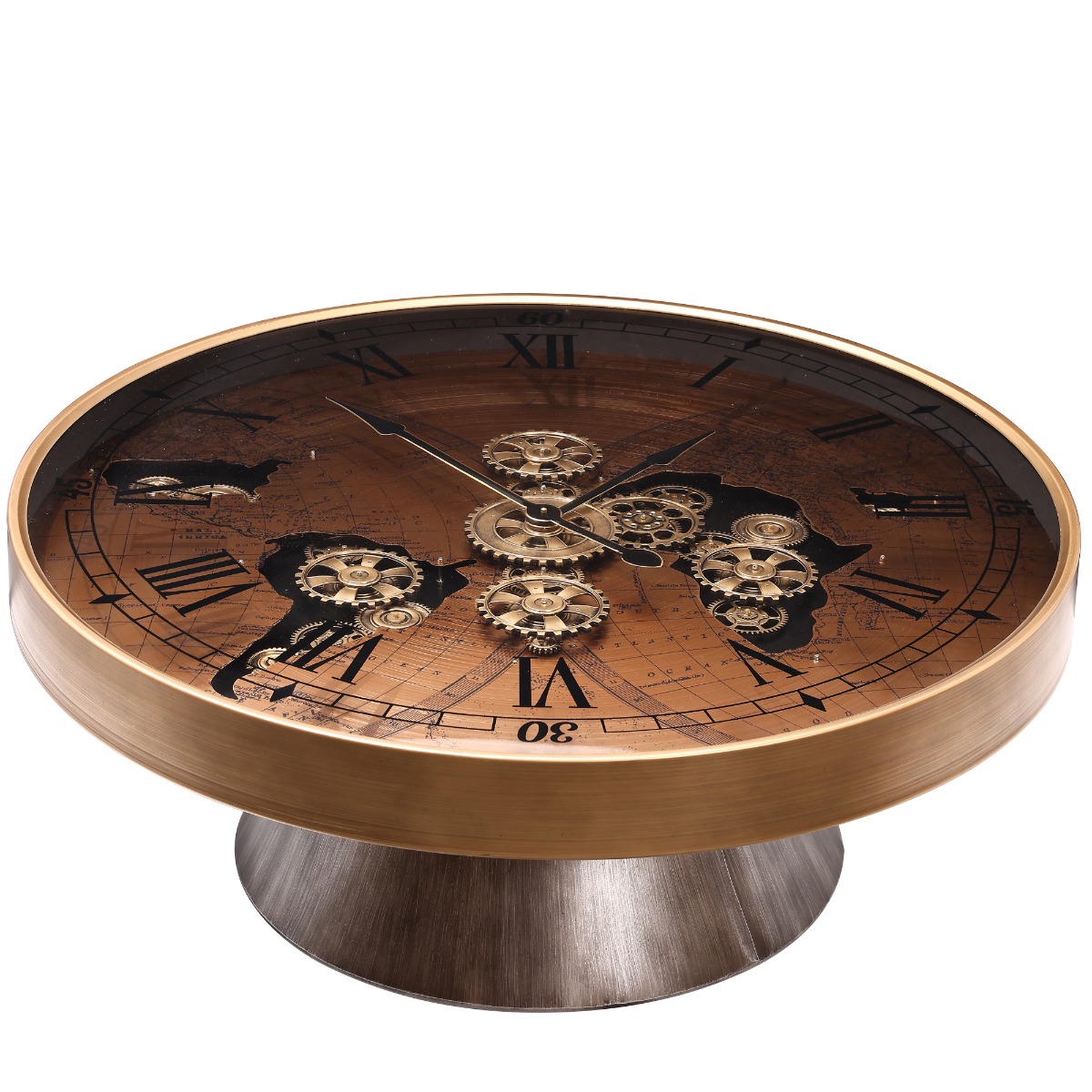 D100cm Round Voyage Map moving cogs coffee table clock  - Copper w/gold