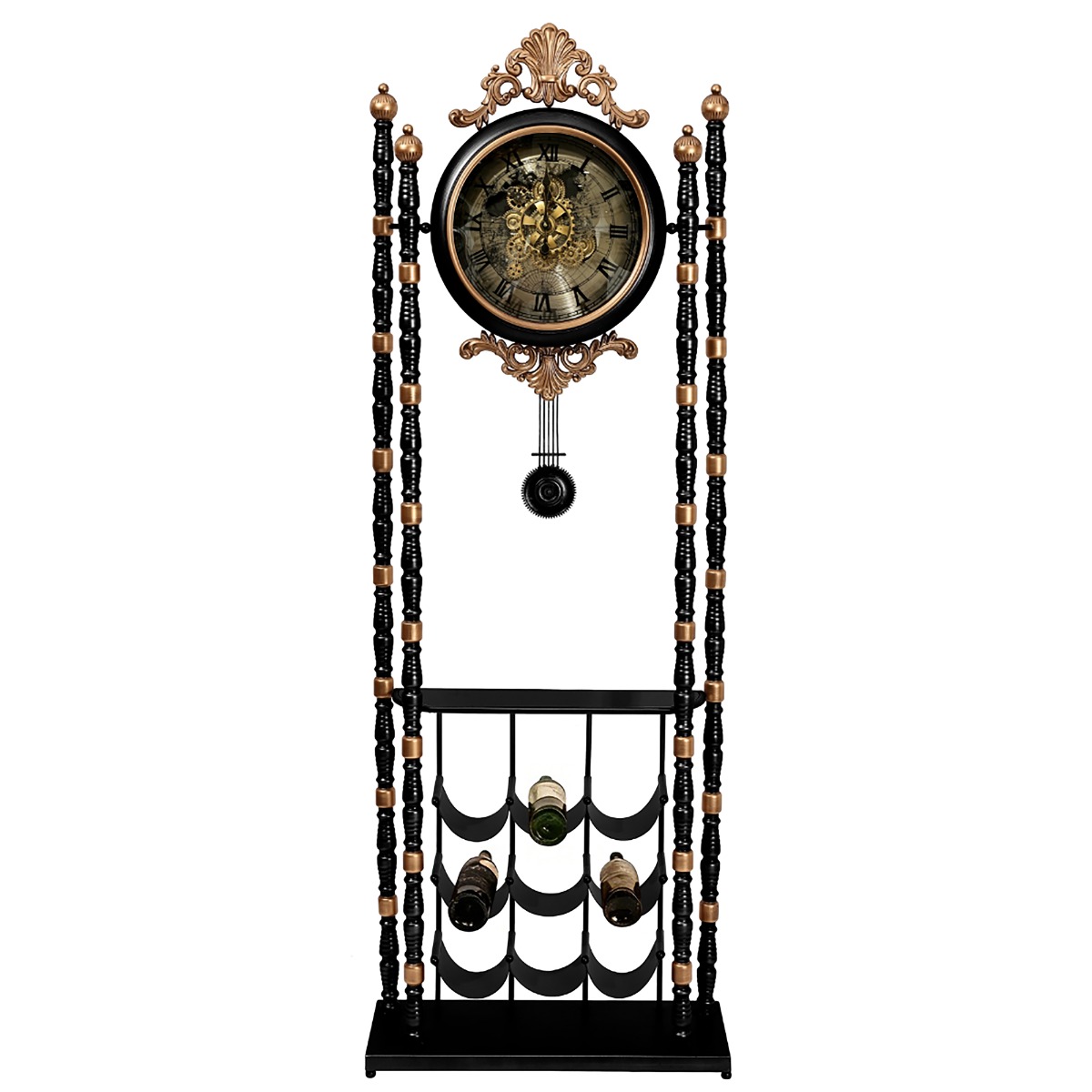 Bordeaux Pendulum moving cogs grandfather clock- Black Wash