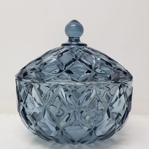 gcc39L-BD : Large Grace crystal glass jar w/ diamond embossed pattern - Classic Blue 