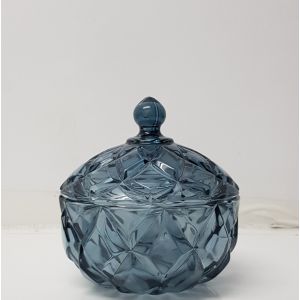 gcc39S-BD : Small Grace crystal glass jar w/ diamond embossed pattern - Classic Blue
