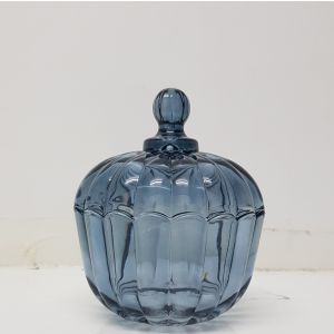 gcc21L-BD : Edward ribbed embossed circle glass jar - Classic Blue  **SOLDOUT**