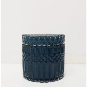 gcc1708GS-EG : Small Salah Gold embossed cylindrical glass jar - Emerald Green (NOT DISHWASHER SAFE)