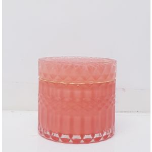 gcc1708GS-CO : Small Salah Gold embossed cylindrical glass jar - Coral  (NOT DISHWASHER SAFE)