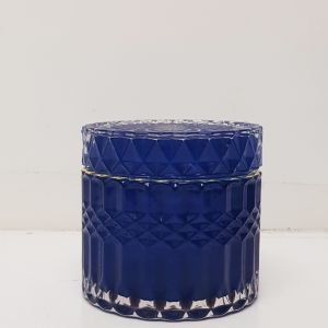 gcc1708GS-BR : Small Salah Gold embossed cylindrical glass jar - Royal Blue  (NOT DISHWASHER SAFE)