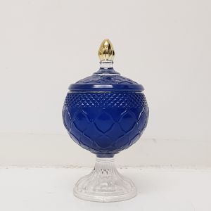 GCC1710G-BR : Dalton Gold embossed jar w/footed stem - Royal Blue  **SOLDOUT**