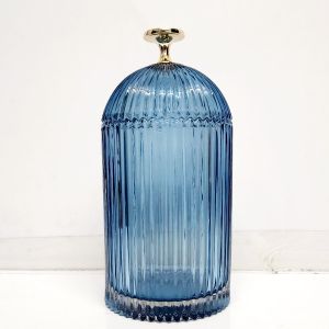 gcc701GL-BU : Large Florence Ribbed Dome glass jar - Opaque Blue