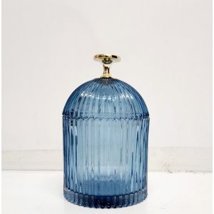 gcc701G-BU : Medium Florence Ribbed Dome  glass jar - Opaque Blue