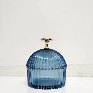 gcc701GS-BU : Small Florence Ribbed Dome  glass jar - Opaque Blue