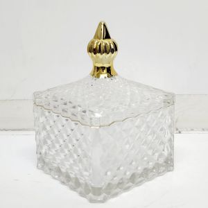 GCC121G-CL : Large Dylan Square embossed glass jar - CLEAR  (NOT DISHWASHER SAFE, use damp cloth ONLY) 